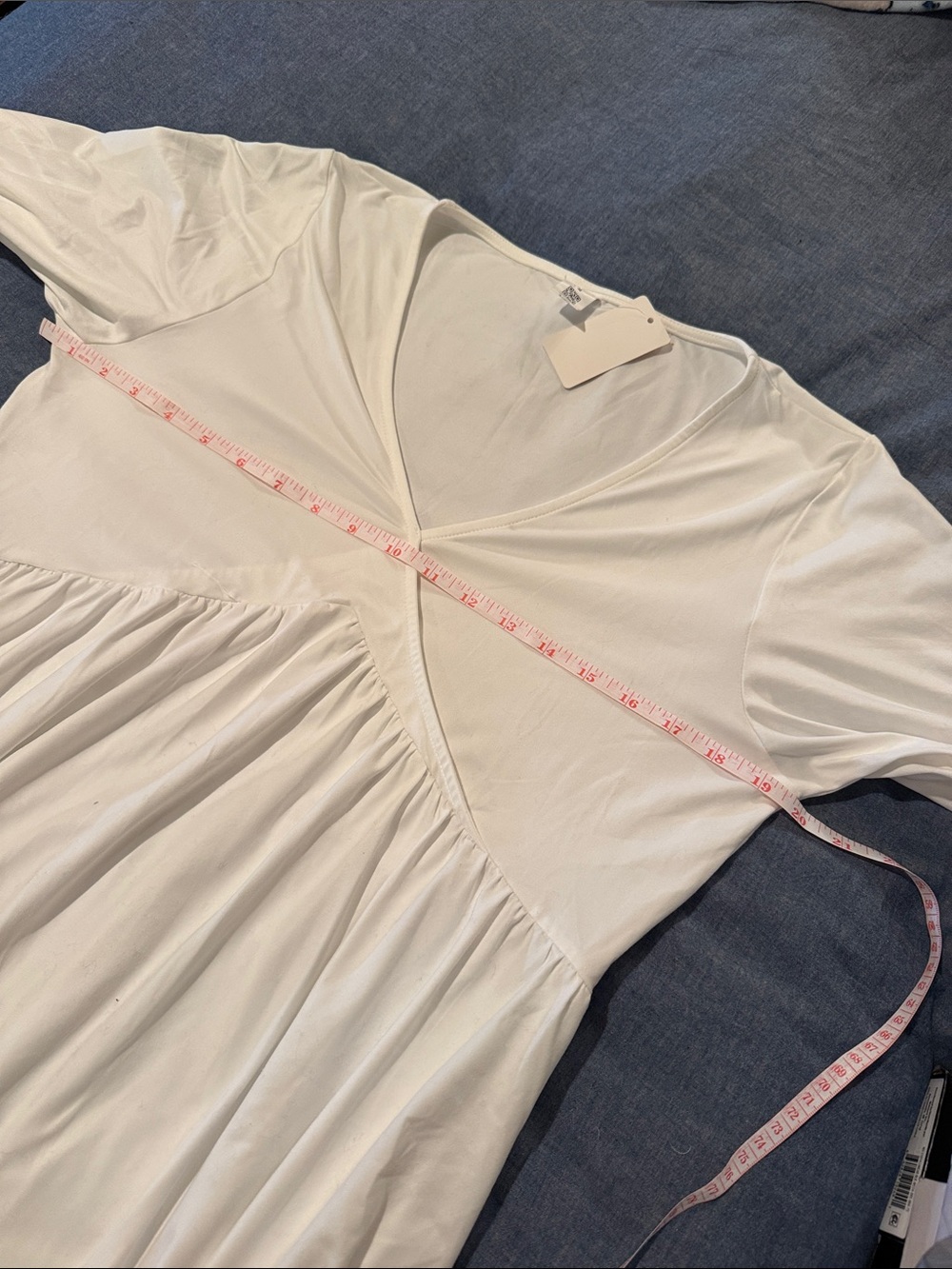 White V-Neck Empire Waist Dress - Picture 7 of 8